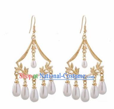 Traditional Chinese Classical Pearls Tassel Earrings Handmade Court Ear Accessories for Women