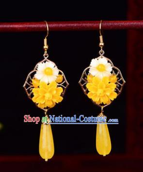 Traditional Chinese Classical Yellow Flower Earrings Handmade Court Ear Accessories for Women