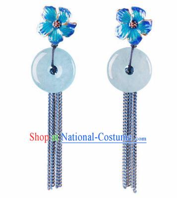 Traditional Chinese Classical Blueing Plum Rings Earrings Handmade Court Ear Accessories for Women