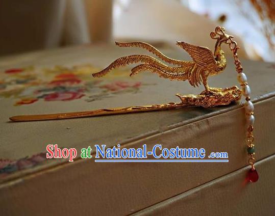 Traditional Chinese Hanfu Pearls Tassel Phoenix Hair Clip Ancient Court Queen Hairpins Handmade Hair Accessories for Women