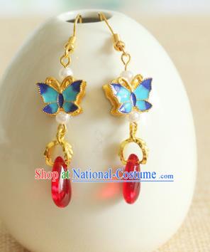 Traditional Chinese Handmade Court Ear Accessories Classical Blueing Butterfly Earrings for Women