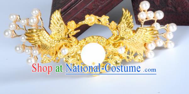 Traditional Chinese Ancient Hanfu Golden Crane Hair Crown Court Queen Hairpins Handmade Hair Accessories for Women