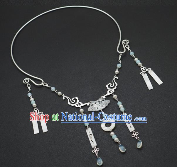 Traditional Chinese Handmade Court Blue Beads Necklace Jewelry Accessories Ancient Princess Necklet for Women