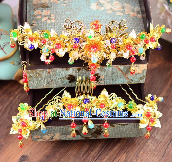 Traditional Chinese Handmade Wedding Hair Combs Ancient Bride Hairpins Luxury Hair Accessories Complete Set