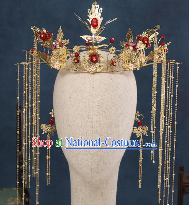 Traditional Chinese Wedding Phoenix Coronet Handmade Ancient Bride Hairpins Hair Accessories Complete Set