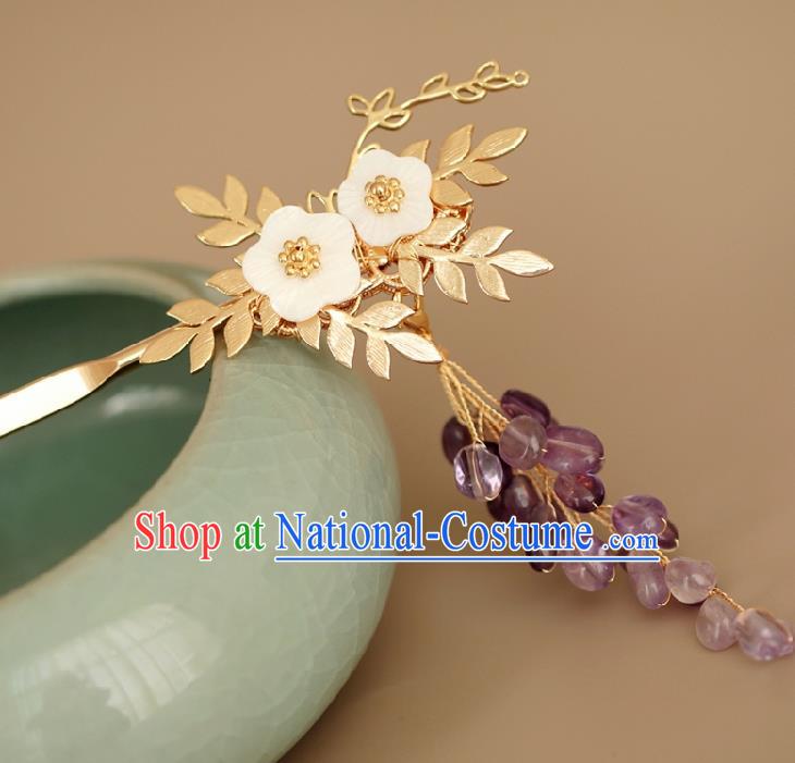 Traditional Chinese Hanfu Purple Grape Tassel Hair Clip Ancient Court Queen Hairpins Handmade Hair Accessories for Women