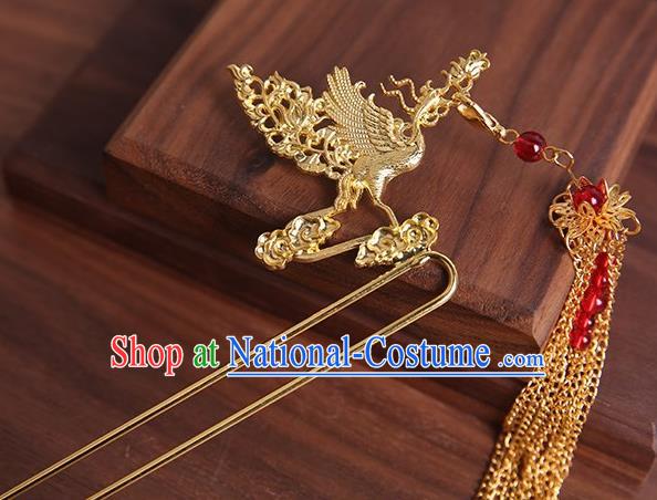 Traditional Chinese Hanfu Golden Phoenix Tassel Hair Clip Ancient Court Queen Hairpins Handmade Hair Accessories for Women