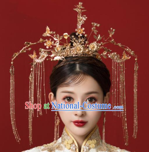 Traditional Chinese Wedding Tassel Phoenix Coronet Hair Accessories Ancient Bride Hairpins Complete Set for Women