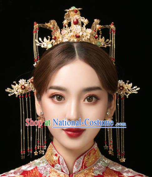 Traditional Chinese Wedding Hair Crown Hair Accessories Ancient Bride Tassel Hairpins Complete Set