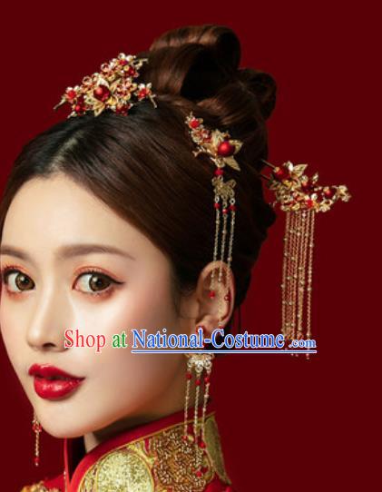 Traditional Chinese Wedding Hair Accessories Ancient Bride Tassel Hairpins Complete Set