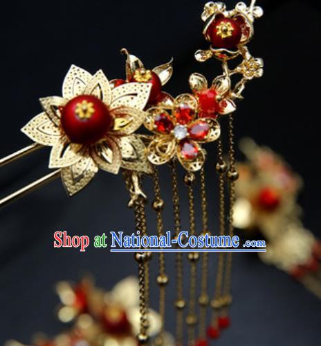 Traditional Chinese Wedding Hair Accessories Ancient Bride Tassel Hairpins Complete Set