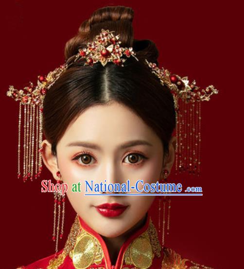 Traditional Chinese Wedding Hair Accessories Ancient Bride Tassel Hairpins Complete Set