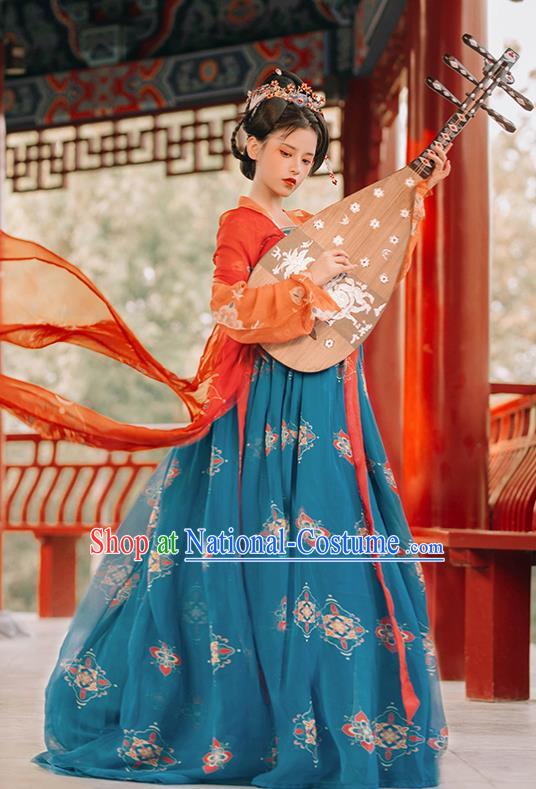 Traditional Chinese Tang Dynasty Imperial Concubine Replica Costumes Ancient Flying Apsaras Green Hanfu Dress for Women