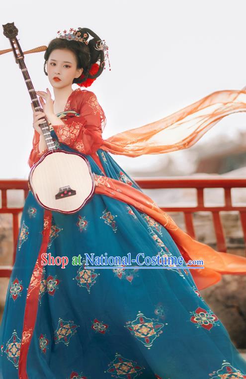 Traditional Chinese Tang Dynasty Replica Costumes Ancient Imperial Concubine Flying Apsaras Green Hanfu Dress for Women