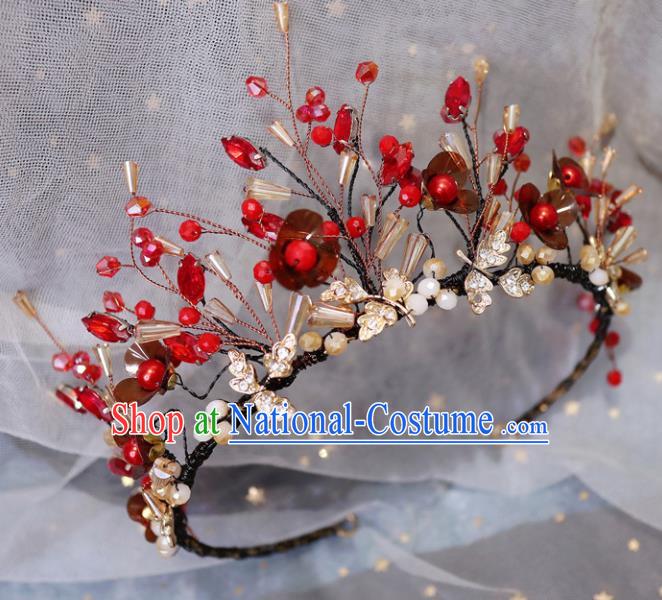 Handmade Baroque Princess Red Flowers Royal Crown Children Hair Clasp Hair Accessories for Kids