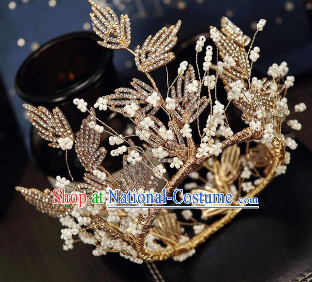 Handmade Baroque Princess Golden Crystal Royal Crown Children Hair Clasp Hair Accessories for Kids