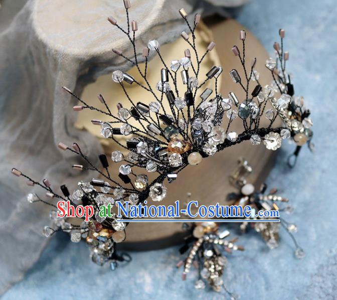 Handmade Baroque Princess Black Crystal Royal Crown Children Hair Clasp Hair Accessories for Kids