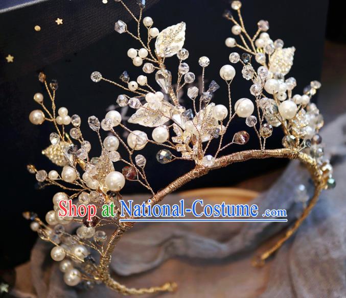 Handmade Baroque Princess Rhinestone Leaf Royal Crown Children Hair Clasp Hair Accessories for Kids