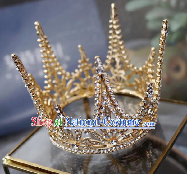 Handmade Baroque Princess Golden Round Royal Crown Children Hair Clasp Hair Accessories for Kids