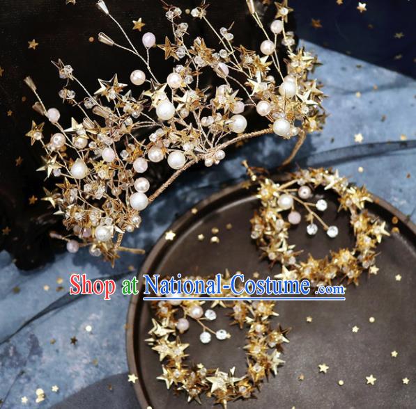 Handmade Baroque Princess Golden Stars Royal Crown Children Hair Clasp Hair Accessories for Kids