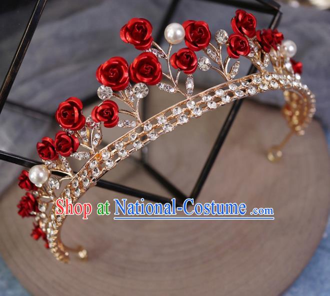 Handmade Baroque Princess Red Roses Royal Crown Children Hair Clasp Hair Accessories for Kids