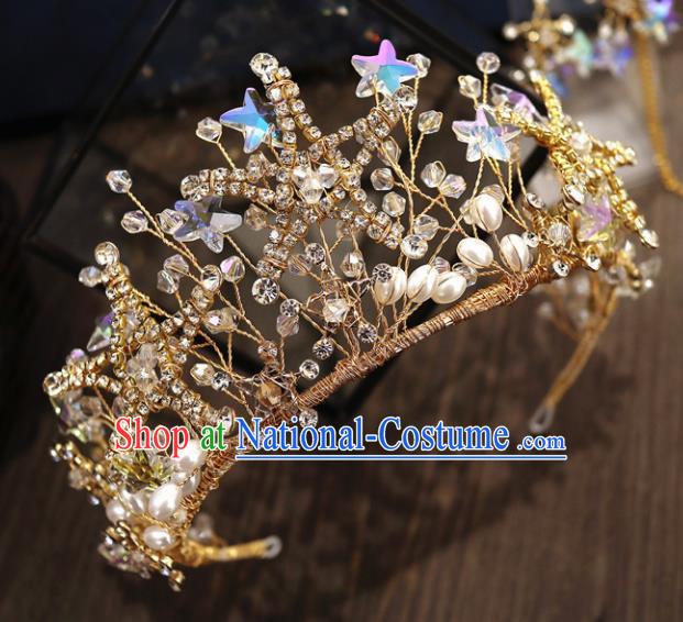 Handmade Baroque Princess Beads Stars Royal Crown Children Hair Clasp Hair Accessories for Kids