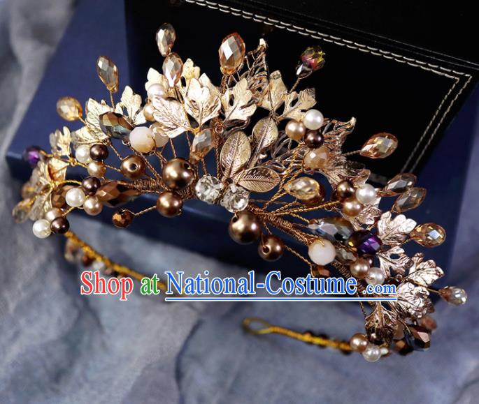 Handmade Baroque Princess Golden Leaf Royal Crown Children Hair Clasp Hair Accessories for Kids