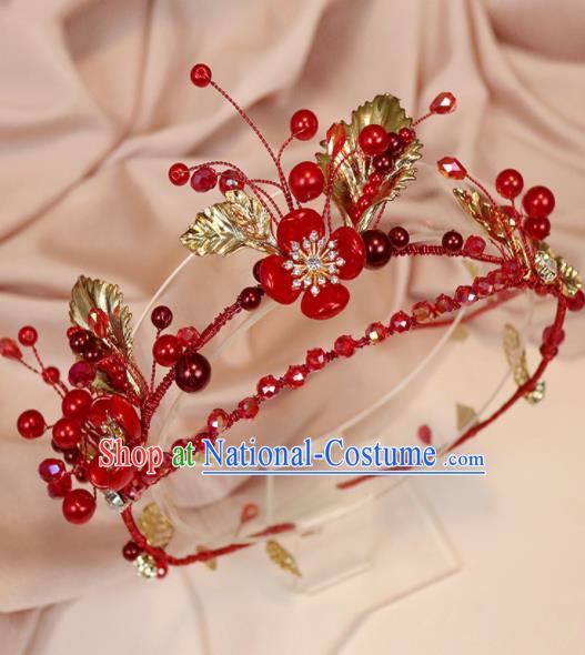 Handmade Baroque Princess Red Beads Royal Crown Children Hair Clasp Hair Accessories for Kids