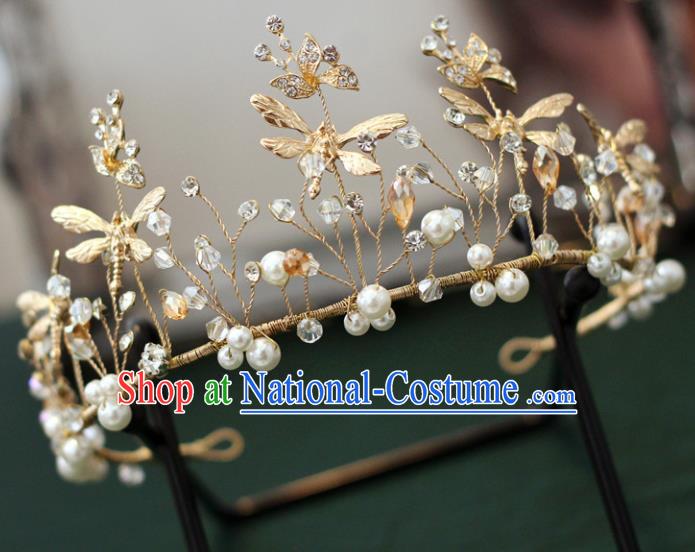 Handmade Baroque Princess Golden Dragonfly Royal Crown Children Hair Clasp Hair Accessories for Kids