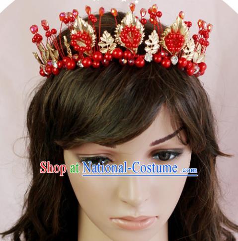 Handmade Baroque Princess Red Beads Royal Crown Children Hair Clasp Hair Accessories for Kids