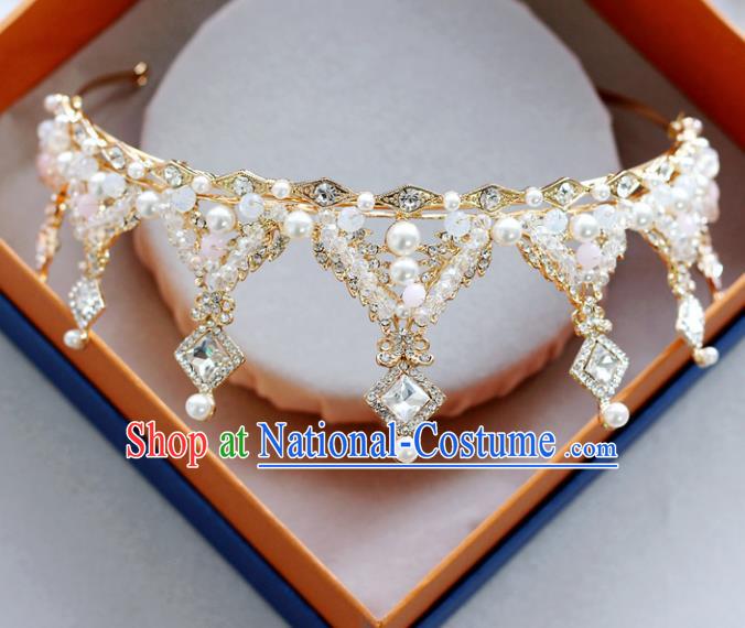 Handmade Baroque Princess Crystal Beads Royal Crown Children Hair Clasp Hair Accessories for Kids