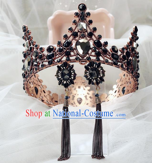 Handmade Baroque Princess Black Stone Royal Crown Children Hair Accessories for Kids