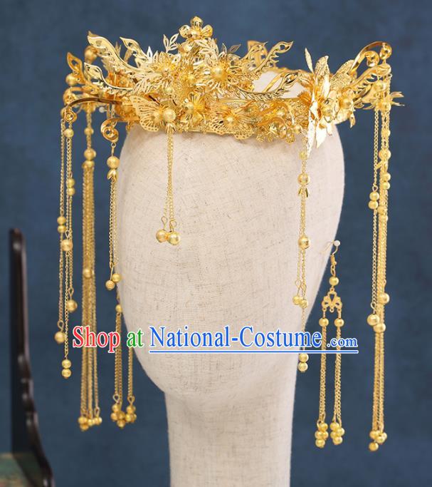 Traditional Chinese Wedding Tassel Phoenix Coronet Handmade Ancient Bride Hairpins Hair Accessories Complete Set