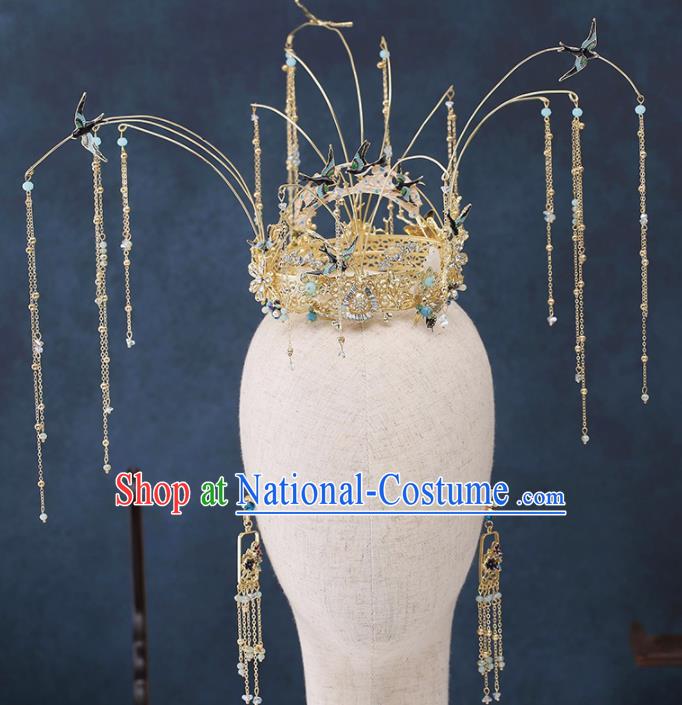 Traditional Chinese Wedding Handmade Tassel Phoenix Coronet Ancient Bride Hairpins Hair Accessories Complete Set