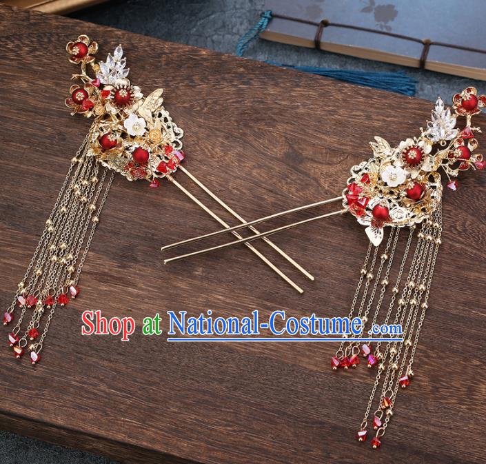 Traditional Chinese Wedding Handmade Tassel Hair Crown Ancient Bride Hairpins Hair Accessories Complete Set