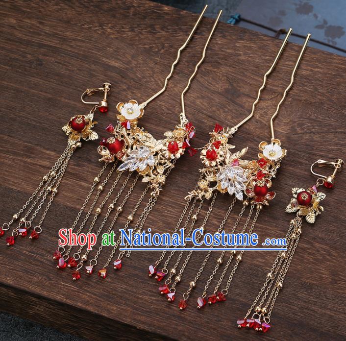 Traditional Chinese Wedding Handmade Tassel Hair Crown Ancient Bride Hairpins Hair Accessories Complete Set