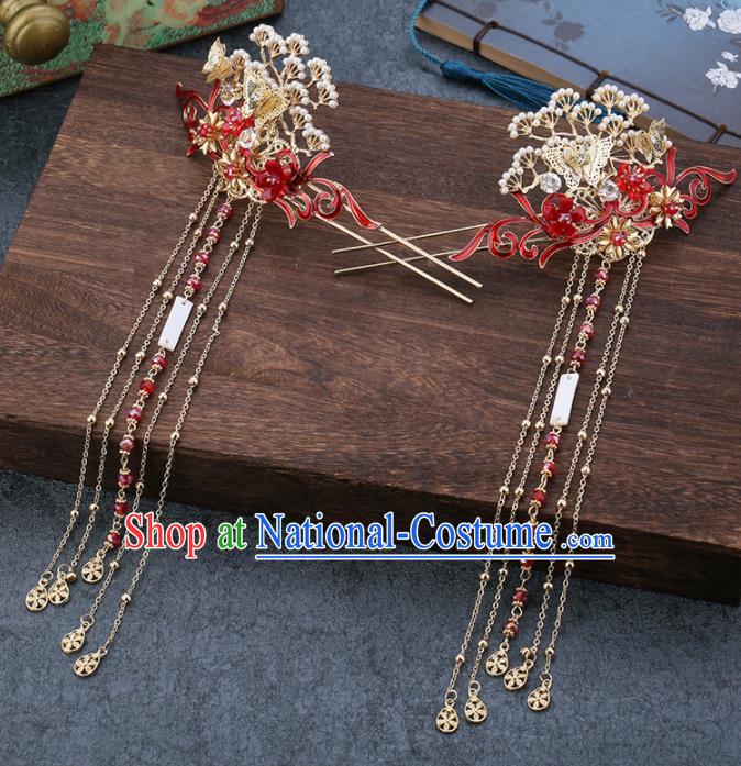 Traditional Chinese Wedding Handmade Phoenix Pine Hair Comb Ancient Bride Hairpins Hair Accessories Complete Set