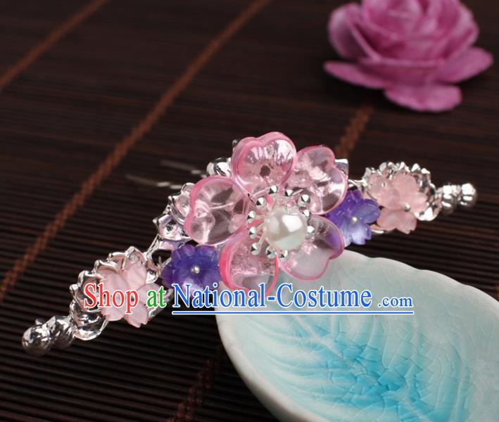 Traditional Chinese Hanfu Pink Plum Hair Clip Ancient Court Princess Hairpins Handmade Hair Accessories for Women