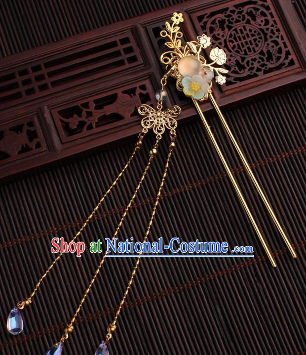 Traditional Chinese Hanfu Golden Flowers Tassel Hair Clip Ancient Court Princess Hairpins Handmade Hair Accessories for Women