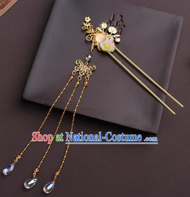 Traditional Chinese Hanfu Golden Flowers Tassel Hair Clip Ancient Court Princess Hairpins Handmade Hair Accessories for Women