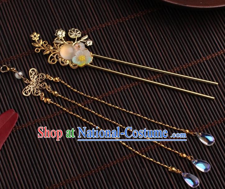 Traditional Chinese Hanfu Golden Flowers Tassel Hair Clip Ancient Court Princess Hairpins Handmade Hair Accessories for Women