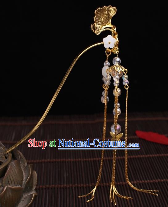 Traditional Chinese Hanfu Golden Ginkgo Leaf Hair Clip Ancient Court Princess Hairpins Handmade Hair Accessories for Women