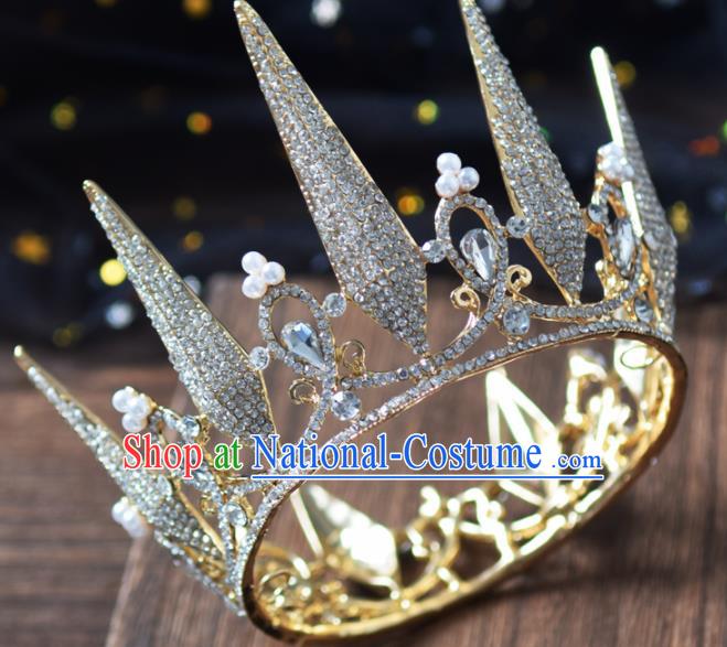 Handmade Baroque Princess Zircon Round Royal Crown Bride Wedding Hair Accessories for Women