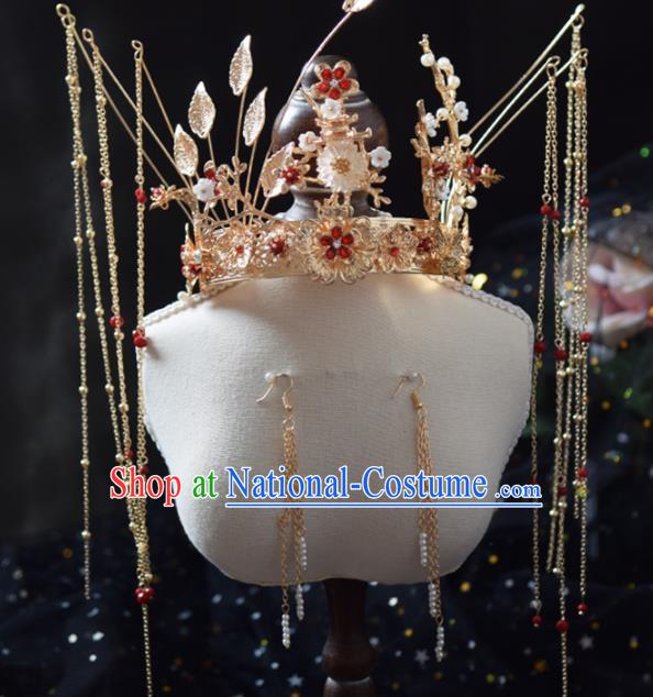 Traditional Chinese Handmade Tassel Phoenix Coronet Ancient Wedding Bride Hairpins Hair Accessories for Women