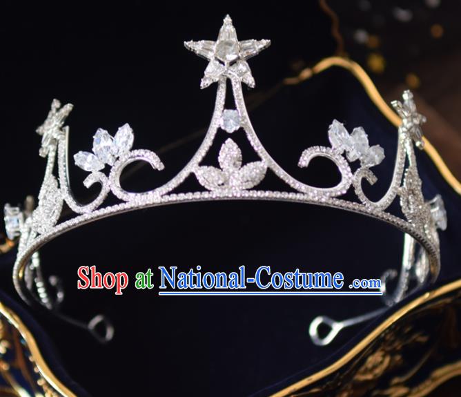 Handmade Baroque Princess Zircon Star Royal Crown Bride Wedding Hair Accessories for Women