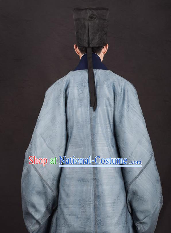 Traditional Chinese Ming Dynasty Swordsman Replica Costumes Ancient Taoist Priest Grey Hanfu Cloak for Men