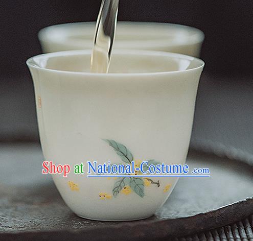 Chinese Classical Hand Printing Fragrans Jingdezhen Shi Tea Cup White Porcelain Ceramics Teacup