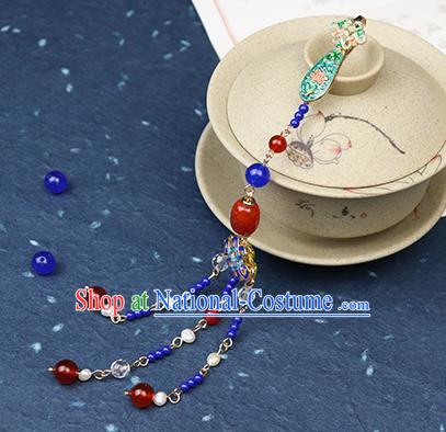 Traditional Chinese Handmade Blueing Tassel Brooch Hanfu Breastpin Jewelry Accessories for Women