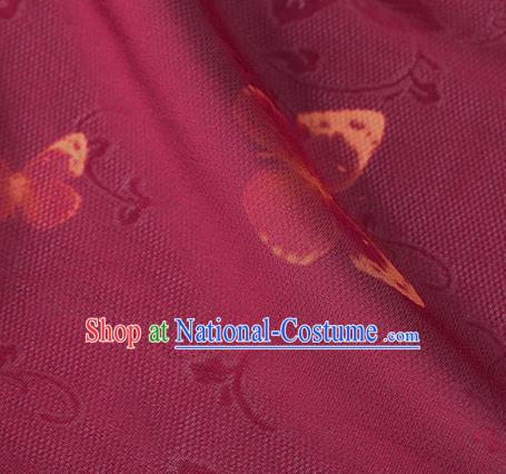 Traditional Chinese Classical Butterfly Pattern Wine Red Silk Fabric Ancient Hanfu Dress Silk Cloth