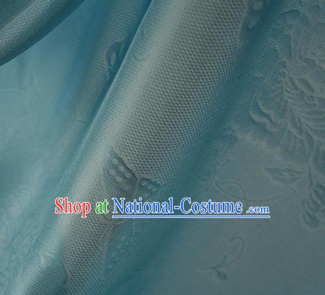 Traditional Chinese Classical Peony Butterfly Pattern Green Silk Fabric Ancient Hanfu Dress Silk Cloth